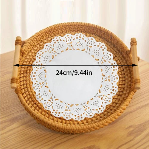 Woven Rattan Tray Basket
