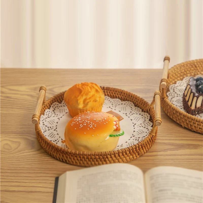 Woven Rattan Tray Basket