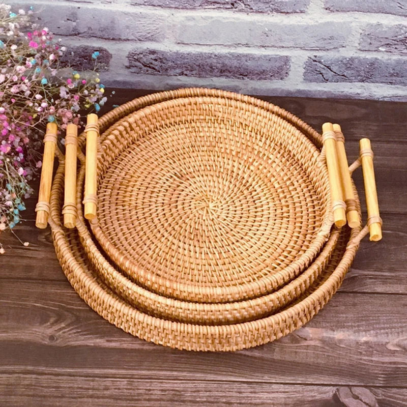 Woven Rattan Tray Basket