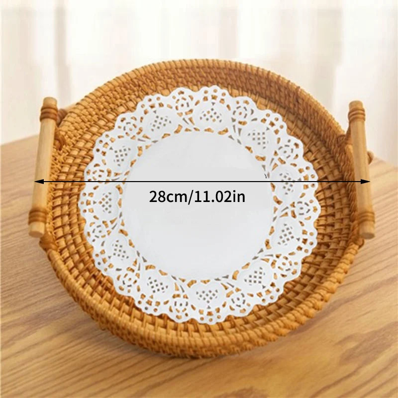 Woven Rattan Tray Basket