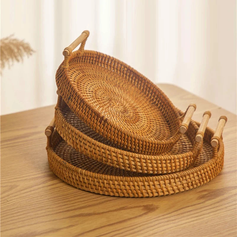 Woven Rattan Tray Basket