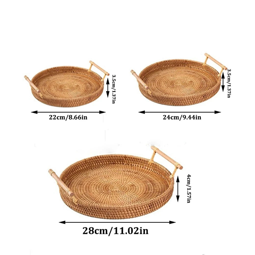 Woven Rattan Tray Basket
