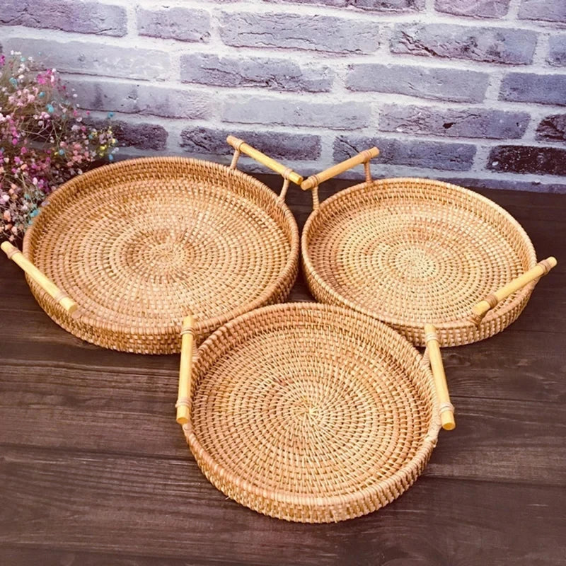 Woven Rattan Tray Basket